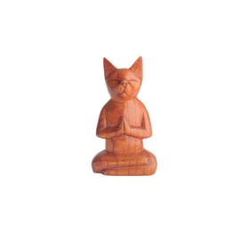 Brave Wings Hand Carved Wooden Small Animal ~ Meditating Cat ~ OOAK Ornament Sculpture Figurine Statue Unique Table Decoration Home Decor Gift for Christmas and Birthdays ~ 4355