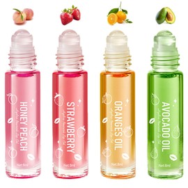 Set of 4 Lip Gloss Set, Fruity Moisturising Lip Oil, Colourless Fruity Roll On Lip Oil, Lip Glow Long Lasting for Lip Care Dry Lips