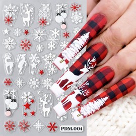 2sheets Christmas Nail Stickers 3D Self Adhesive Micro Relief Snowflake Nail Art Stickers with Diamond Xmas Elk Nail Decals Winter Snow Nail Design Stickers for Women Girl DIY Nail Decoration