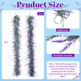 Giegxin 2 Pcs 6Ft Lavender Purple Artificial Garland, All Year Lavender Garland for Mantle Farmhouse Wedding Arch Porch Stair Indoor Door Decorative Wall Party Decoration (Purple,Light Purple)