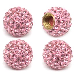 Car Wheel Tire Valve Caps, 4 Pack Crystal Rhinestone Car Tire Wheel Valve Stem Air Caps for Car Tire Accessories Universal for Cars, SUVs, Bicycle, Trucks and Motorcycles - Pink