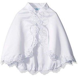 Girl's White Satin Communion Special Occasion Cape with Lace Trim - L (12-14)