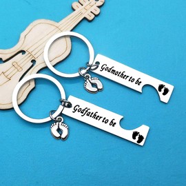 New Godparent Keychain Gifts Godmother to Be Godfather to Be Keychain Set with Baby Footprint Charm Godparents Proposal Gift Pregnancy Announcement for Godmother Godfather