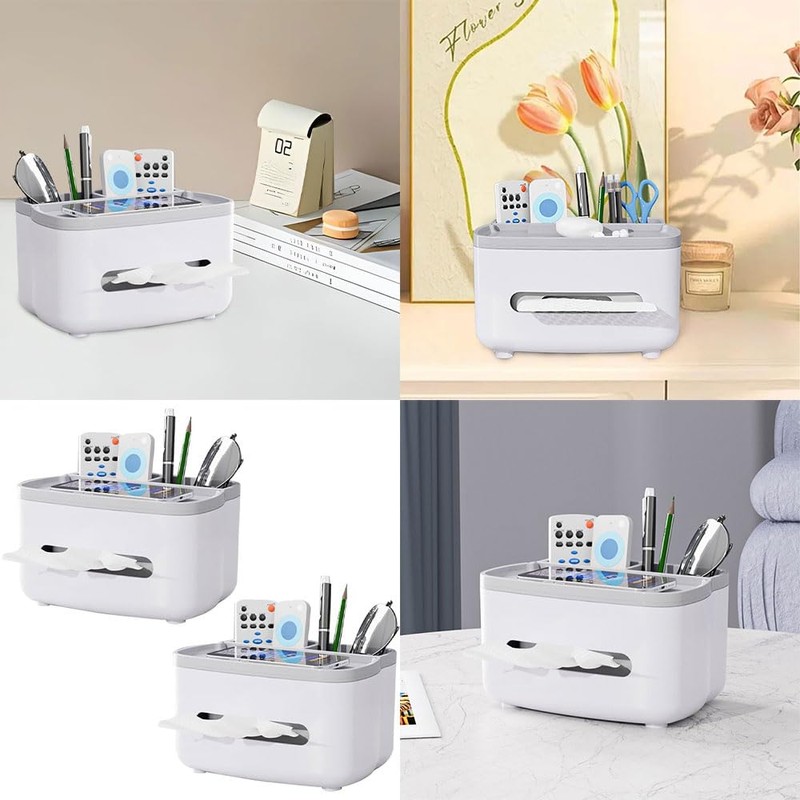 Multifunctional Rectangular Tissue Box Cover with Storage Organizer – 2-Piece