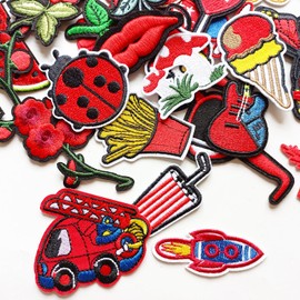 MISDONR 30pcs Red Embroidered Iron on Patches Assorted Size DIY Patches Applique for Clothing Jackets Jeans Pants Backpacks
