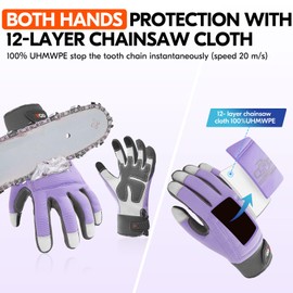 Vgo Chainsaw Gloves Women, 12-Layer Saw Protection on Both Hands Back, Cow Leather Work Gloves,Neoprene Cuff (Purple,Size S,CA9760CS)