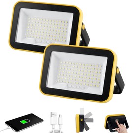 AUMIO Rechargeable Work Light with Tripod Hole, 2-Pack LED Battery Work Lightings, 40W Waterproof Portable Flood Light Cordless Job Site Lighting 180° Rotate for Garage Camping Car Repairing