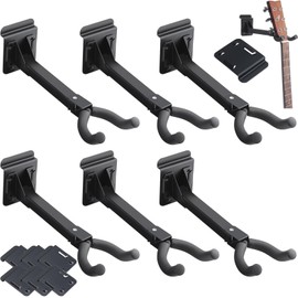 Therwen 6 Pcs Guitar Hanger Wall Mount Guitar Hangers Hooks Holders with Slat Adapter 180° Adjustable Black Guitar Hook Stand Guitar Wall Mount for Acoustic Electric Bass Guitar