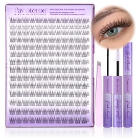 Pawotence Lash Extension Kit Natural Lash Clusters Wispy 9-12mm D Curl Individual Lashes Cluster Kit 168pcs Cluster Eyelash Extension Kit with Lash Bond and Seal, Lash Applicator for Self Use