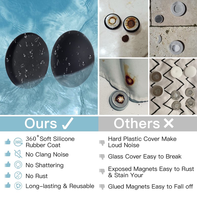 Shower Curtain Weights, Silicone Encased Strong Shower Curtain Magnets, No