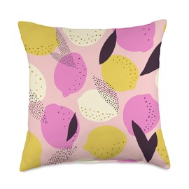 Carla's Vintage Blossoms & Bouquets Cute Pink & Yellow Abstract Lemon Tropical Pattern Citrus Throw Pillow, 18x18, Multicolor