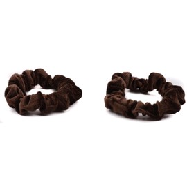 Mytoptrendz® 2 pcs Plain Velvet Hair Scrunchies Skinny Small Hair Ties Pony Bands for Thin Hair Girls Women Hair Accessories (Dark brown)