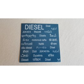 Set 1 x Diesel and 1 x Water Multilingual Sticker in Many Languages – Sticker 9.8 x 9.8 cm