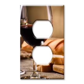 Art Plates OverSized - Jumbo Outlet Cover - OVERSIZE Outlet Switch Plate - Wine and Bread - (Made in USA)