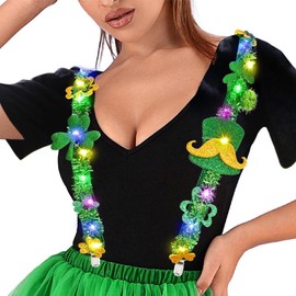 BODIY Light Up St Patrick's Day Suspenders Shamrock Green Elastic Y Back LED St Patrick's Day Accessories for Men and Women, Green, free size