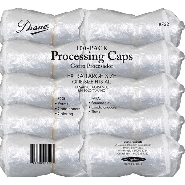 Diane Processing Caps, 200-pack, hair color, chemicals, perms, hair conditioner, one size, extra large, reusable, protects your hair, dyeing, hair care, salon use, professional use, stylist, secures, elastic band