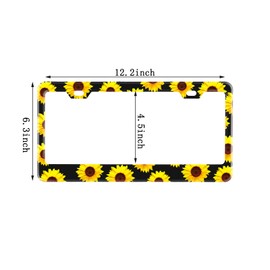 Boao Sunflower Themed License Plate Cover Aluminum Metal License Plate Holder Frame Tag with Yellow Sunflowers Decorative Design for Vehicles (2 Sets)