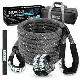 YUNFUER 1.26" x 30ft Kinetic Recovery Tow Rope (56,000lbs) with 2 UHMWPE Soft Shackles Heavy Duty Offroad Recovery Rope for Trucks SUV UTV ATV Tractor Car Jeep (Gray)