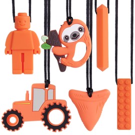 6 Stück Sensory Kauen Halskette, Orange Silikon Kaukette für Autistische Kinder, Zahnen, Angst, Beißen Bedürfnisse, ADHS, Oral Motor Chewy mit Verstellbaren Schnalle für Baby Jungen Mädchen
