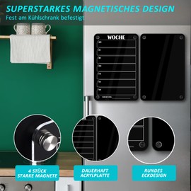 BIROYAL Pack of 2 Weekly Planner, Wipe-Clean, Acrylic Weekly Planner, Magnetic, Fridge Calendar, Magnetic Transparent Planning Boards with 6 Whiteboard Pens, Household Plan