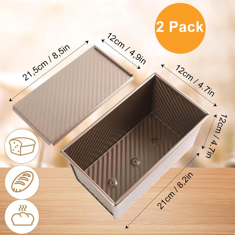 Pullman Loaf Pan with Lid 2 Pack, 8x4 Inch Bread