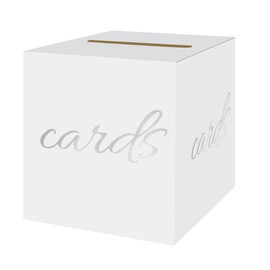 sunepany White Card Box Graduation Card Box Wedding Card Box for Party Baby Shower Funeral Birthday Anniversary Silver Card Box Retirement Card Box Raffle Ticket Box Wedding Envelope Box, WhiteSilver