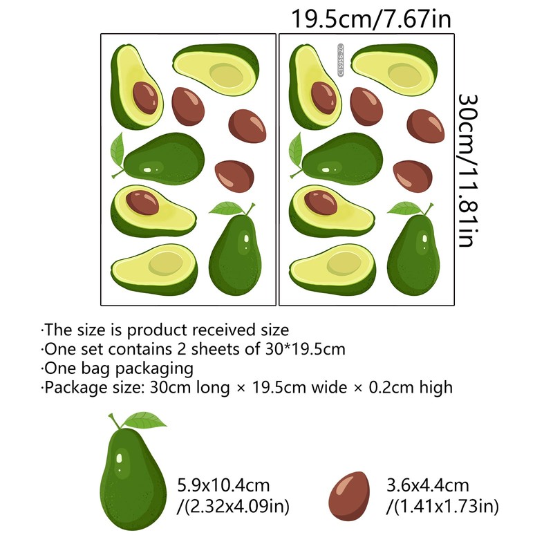 Fujitoya Wall Sticker, Plants, Leaves, Fruits, Avocado, Removable, Scandinavian Style,