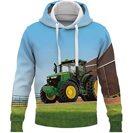 Amacigana 3D Tractor Boys' Hoodie - Hood, Kangaroo Pocket, Men's Hoodie Sweat Jacket with Hood, Long Sleeves, Print Jumper, Tractor 4#