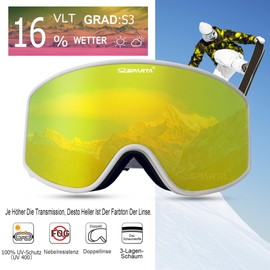 OUTDOOR SPARTA Ski Goggles (2nd White Frame, Full Lens Mirrored Gold)