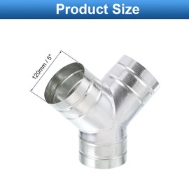 TOP-VIGOR 5" Inch to 5" Inch Y Shape Duct Splitter, 90° Degree Dust Fitting Adapter, 3 Way Duct Hose Connector, Galvanized Steel Branch for Exhaust Fan, Dryer Vent Hose, Industrial HVAC Ventilation