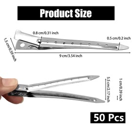 Pack of 50 Hair Clips, Hairdresser 3.54 Inch Hair Clips, Women's Clips, Silver Duck Bill Hairdresser Hair Clips, Metal Hair Clips for Women Girls Hairdressing Salon Hair Styling