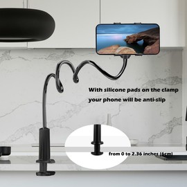 Selfdee Phone Holder for Bed, Gooseneck Clip Adjustable Phone Stand - Universal 360 Flexible Mount for Bedside headboard Lazy Long Arm Clamp Bracket (Style 1)