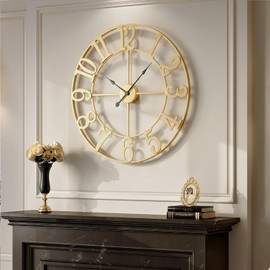 Cuspin Large Wall Clock 30 Inch, Decorative Gold Clocks Silent Non Ticking Battery-Operated for Living Room Kitchen Mantel Decor, Metal Round Modern Wall Clocks Arabic Numerals