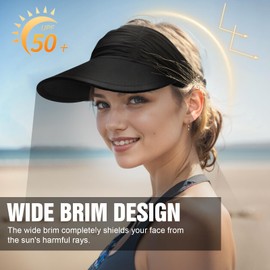 TAGVO Sun Visor Hats for Women, UPF 50+ UV Sun Protection Sun Hat, Wide Brim, Adjustable, Breathable, Ice-Cold, Lightweight Beach Hat that Brings 5 Degrees Celsius on the Head for Women, black, Unit