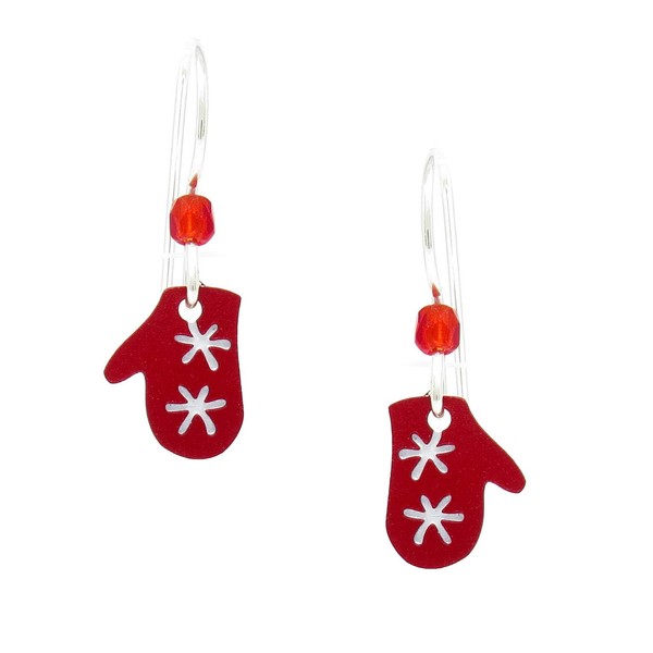 Sienna Sky Earrings: Red Mittens with Snowflakes