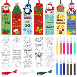 ANGOLIO 135Pcs Merry Christmas Color Your Own Bookmarks for Kids DIY Coloring Blank Bookmark with Snowman Christmas Tree Classroom Art Craft Supplies for Students Christmas Reward (Watercolor Pencils)
