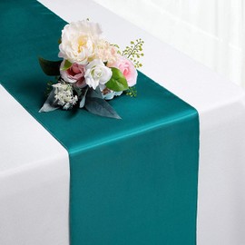 Rihana Wedding Camino de mesa de satén de 30,5 x 274,3 cm, para decoración de banquetes de boda, azul pavo real_1