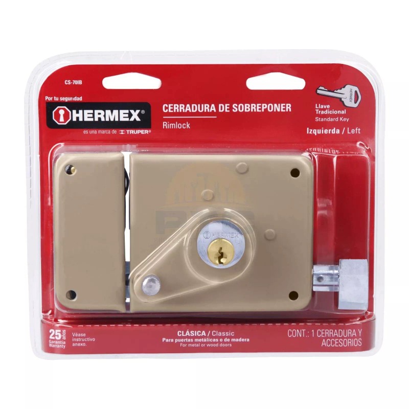 Hermex CS-70IB Classic left rim lock, traditional key, blister