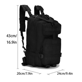 CINGHI LUSSO Military Backpack 25L Military Tactical Backpacks Mens Survival Bag Army Backpack Ruck Sacks Adult Men Hiking Travelling Hunting Rucksack (Black)