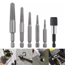 Screw Extractor, Reverse Tap Set, For Broken Bolts, Removes Damaged Screws, Hand, Tools, Carpenter, Screw Head Extractor, Hexagonal Handle, Shock Screwdriver Included, Post Remover, Set of 6, Ideal for Removing Crushed Screws and Damaged Bolts with Hex Shaft Screw Extractor Bits