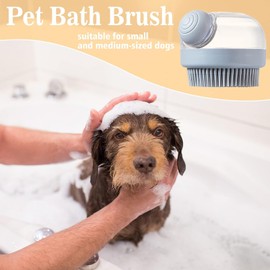 Generic Dog Bath Brush Pet Shampoo Brush Silicone Puppy Brush Dog Shower Brush with Soap Dispenser Grooming Shower Brush (Grey)