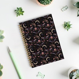 ROXMART Vintage Floral Butterfly Moth Spiral Notebook, Dark Academia Cottagecore Floral Journal, Gothic Goth Witchy Botanical Journal Notebook, 5.5x8.3 Inch