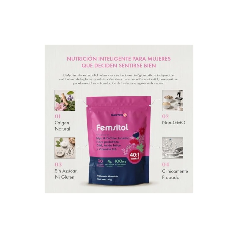 Femsitol Myo D-Chiro Inositol 40:1 Suplemento Mujer Pack 3x150g