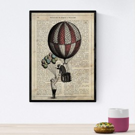Nacnic Poster Man with Balloons Vintage Map Poster Various Colourful Pictures without Frame A4 Format
