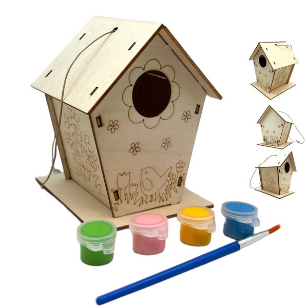 Wooden Birdhouse Crafting Kit: 12 DIY Unfinished Bird House with