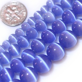 JOE FOREMAN Cuentas redondas de ojo de gato azul de 8 mm para hacer joyas, cuentas de 15 pulgadas, piedras semipreciosas hechas a mano