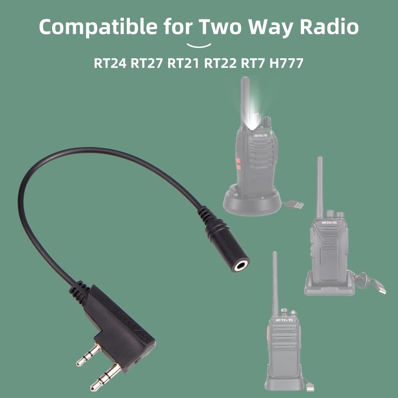 Retevis TCK01 2-Pin to 3.5mm Audio Adapter for Walkie Talkies,