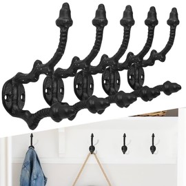 rumdraw Wall Mount Heavy Duty Antique Decorative Black Wall Hooks (5 Pack)，Farmhouse，Closet，Mudroom，Hat Rack, Purse Hooks