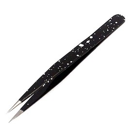 G.S Tweezers for Ingrown Hair - Stainless Steel Precision Sharp Tweezers for Splinters, Ticks and Glass Removal - Best for Eyebrow Hair, Facial Hair Removal - Steel Pointy (Black & White)