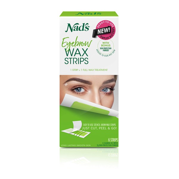 Nad's Eyebrow Wax Strips - Facial Hair Removal for Women - Eyebrow Wax Kit with 6 Eyebrow Waxing Strips + 6 Calming Oil Wipes + 2g Skin Protection Powder, 1 Count